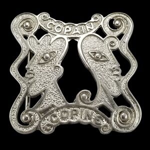 Vintage Copain Copine Two Faces Silver Tone Belt Buckle French Art Nouveau Style